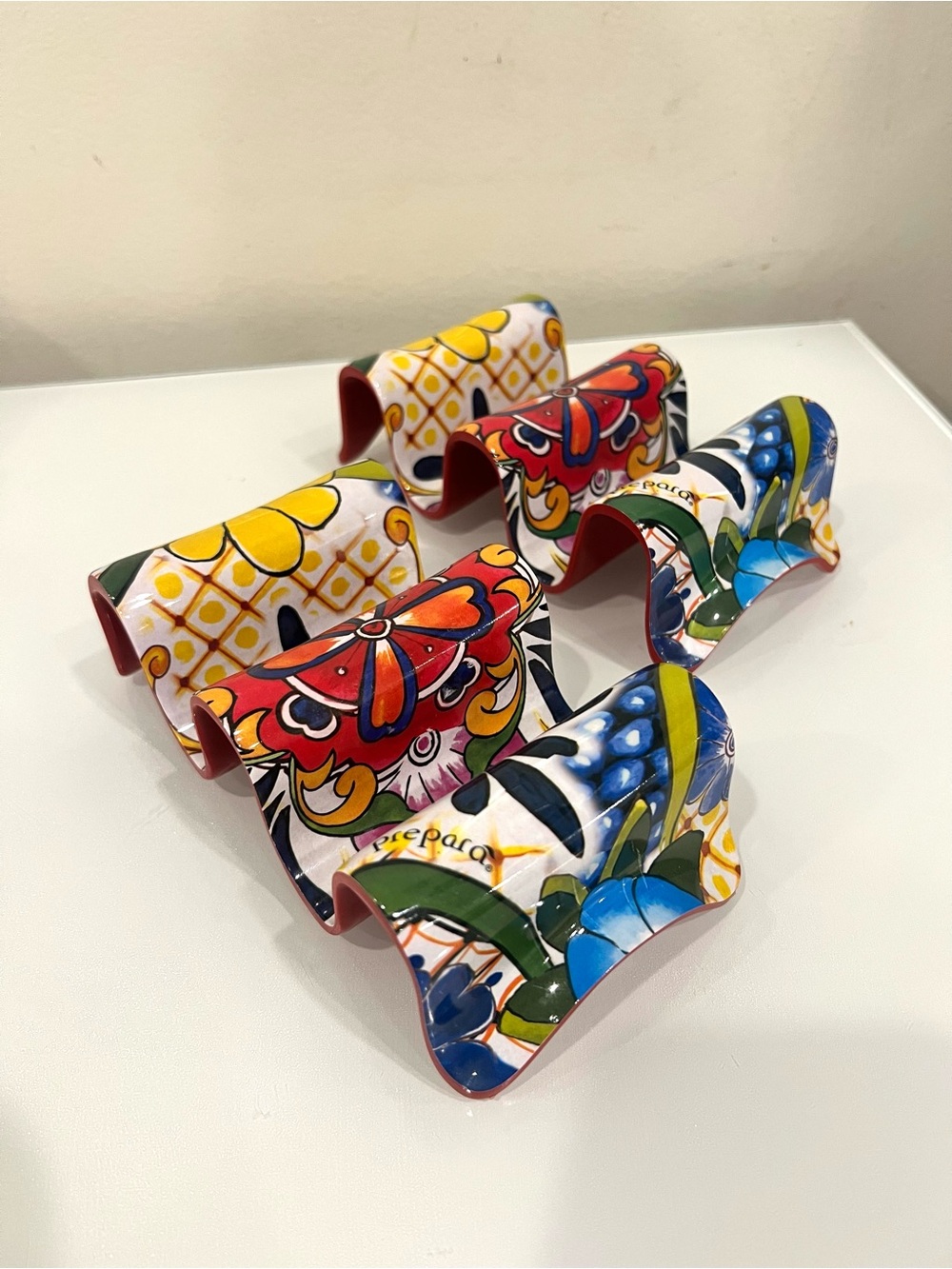 Prepara Fiesta Taco Holder Set of 2 Talavera Tile Print Melamine Dishwasher Safe